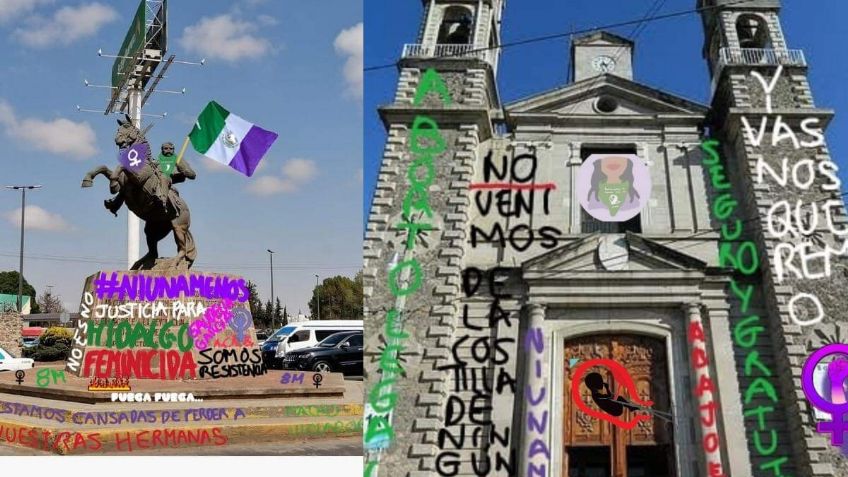 Hidalgo: Realizan pintas virtuales con consignas feministas en monumentos; FOTOS