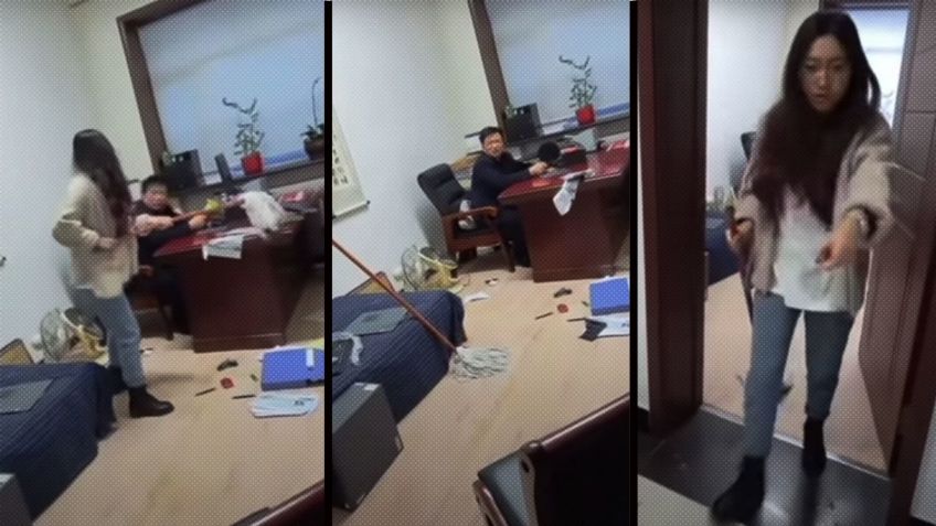 ¡Bien merecido! Empleada golpea con un trapeador a su jefe acusándolo por presunto acoso sexual