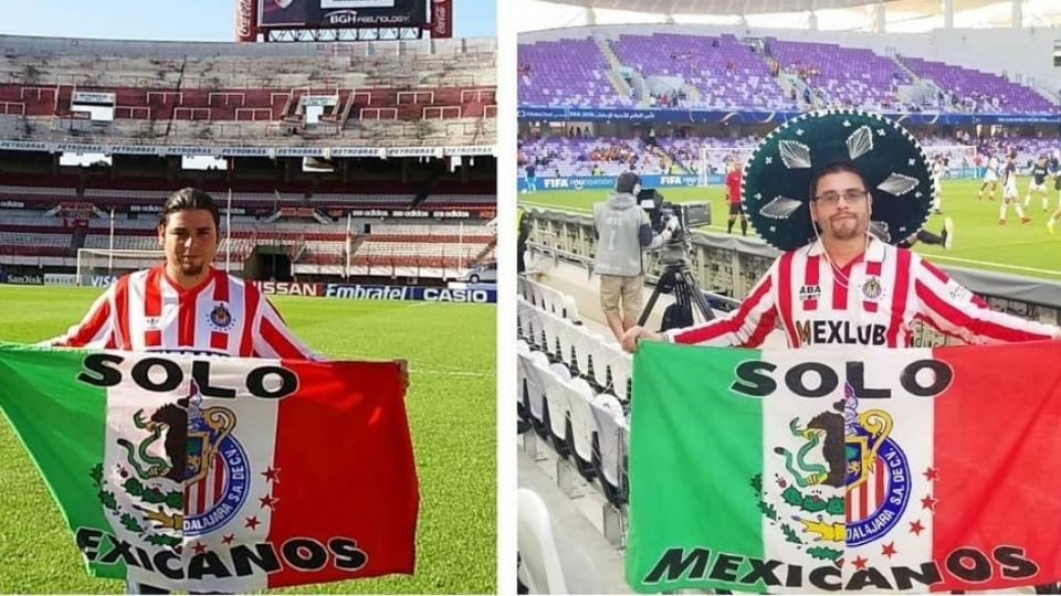 Aficionado de las Chivas desató polémica en Twitter después de que lo sacaran por celebrar con una bandera. Twitter: @SoloMexicanos