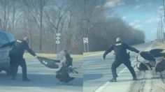 VIDEO VIRAL: Policía pelea contra dos pavos en plena carretera