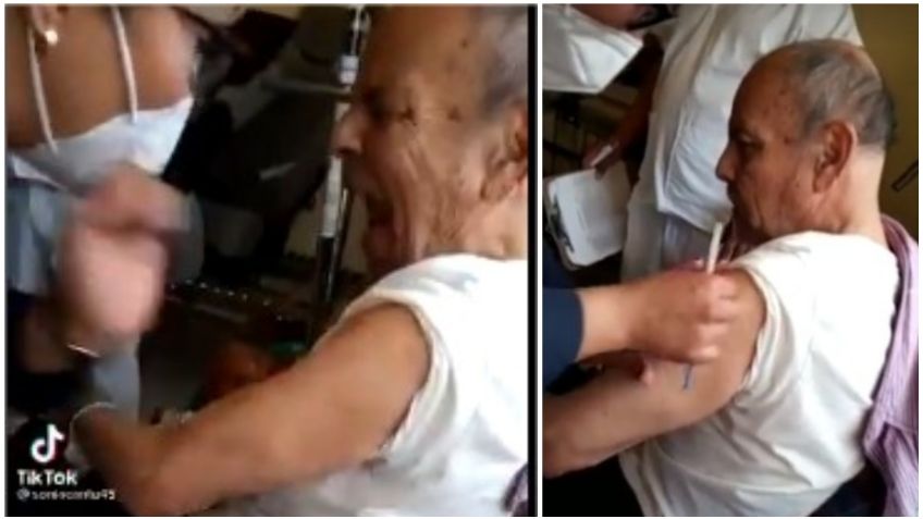 VIDEO VIRAL: Abuelito enfurece y maldice al personal al recibir vacuna contra el COVID-19