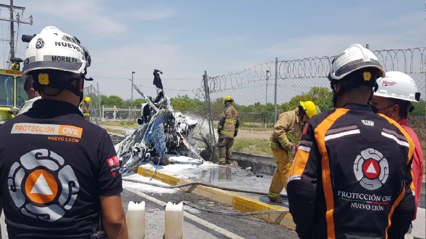 Nuevo León: Restos de helicóptero que se desplomó en Apodaca siguen en el lugar del accidente