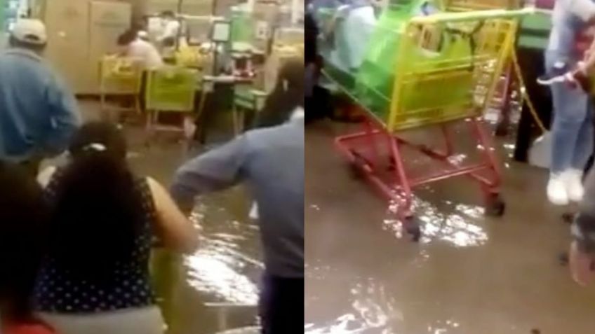 VIDEO VIRAL: Lluvias inundan supermercado de Ixtapaluca; clientes esperan con el agua hasta los tobillos