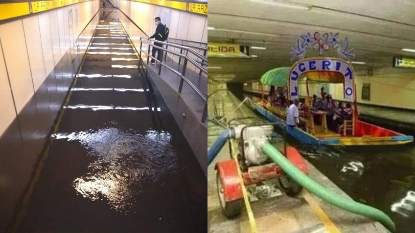 Fuertes lluvias inundan la estación del Metro La Raza, internautas responden con MEMES