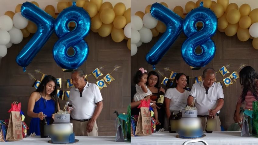 Hombre cumple 78 años y realiza fiesta con temática de cerveza con caguamas como regalo