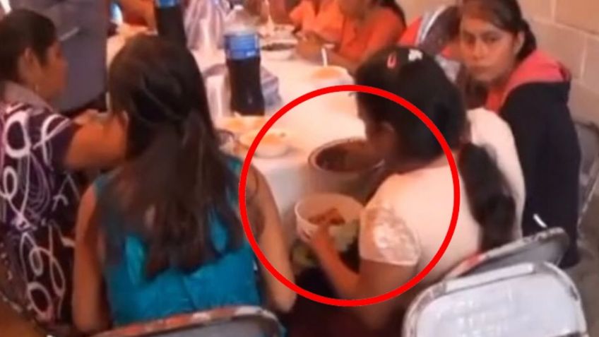 VIDEO VIRAL: Mujer se lleva todo el mole de una fiesta; hasta llevaba listo su tóper