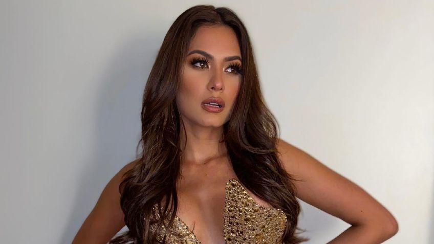 Andrea Meza impone como reina de moda con elegante vestido en color bugambilia