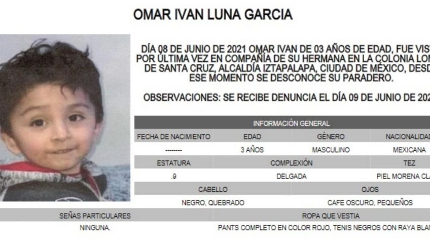 Activan Alerta Amber para localizar al menor Omar Iván Luna García; desapareció en la alcaldía Iztapalapa