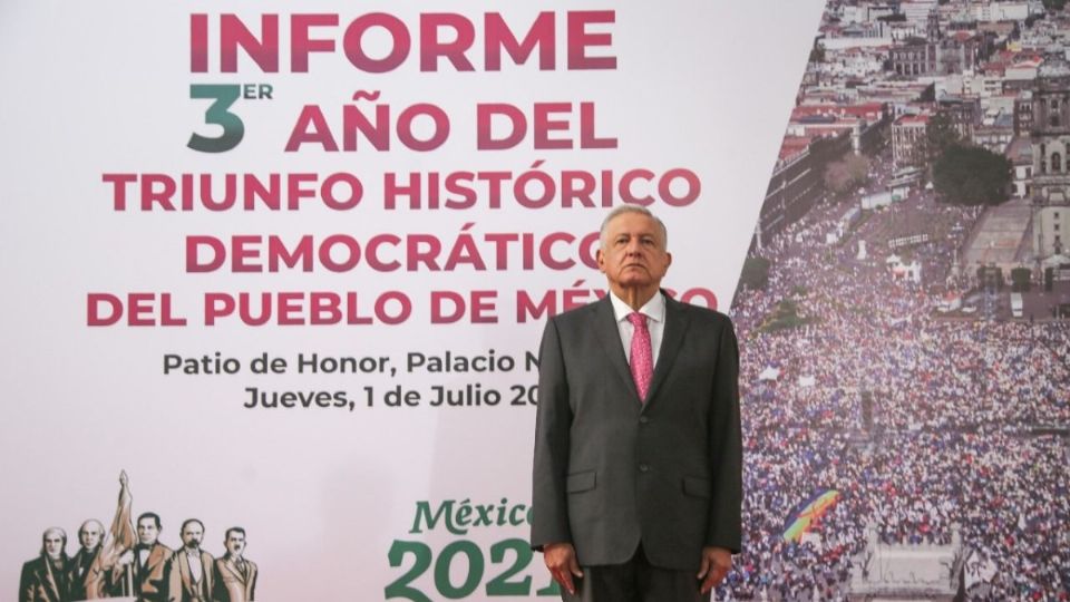 López Obrador rindió un  mensaje por el tercer año del triunfo histórico democrático. Foto: Especial