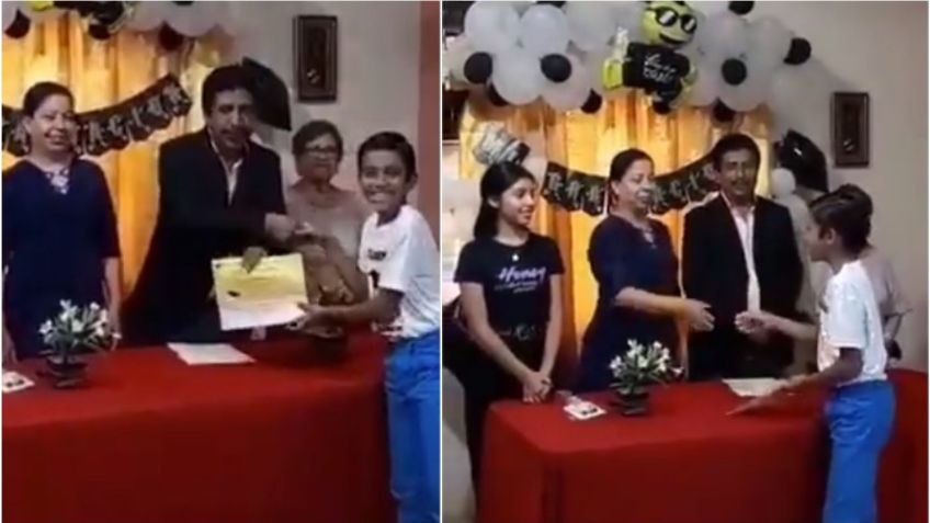 VIDEO VIRAL: Familia organiza ceremonia de graduación en casa ¡hasta diploma entregaron!