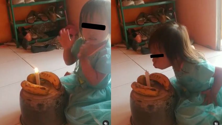 Sin dinero para el pastel de su hija, padres improvisaron con plátanos, una naranja y una olla; ella fue feliz: VIDEO