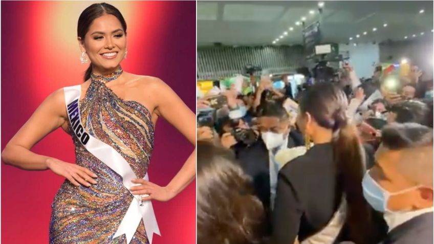 Al grito de ¡Sí se pudo!, Andrea Meza, Miss Universo, es recibida en el aeropuerto de la CDMX