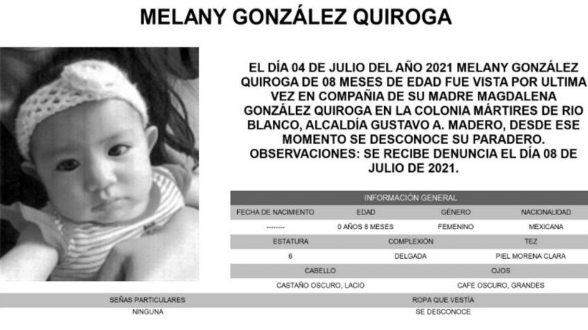 Activan Alerta Amber para localizar a la niña Melany González Quiroga de 8 años