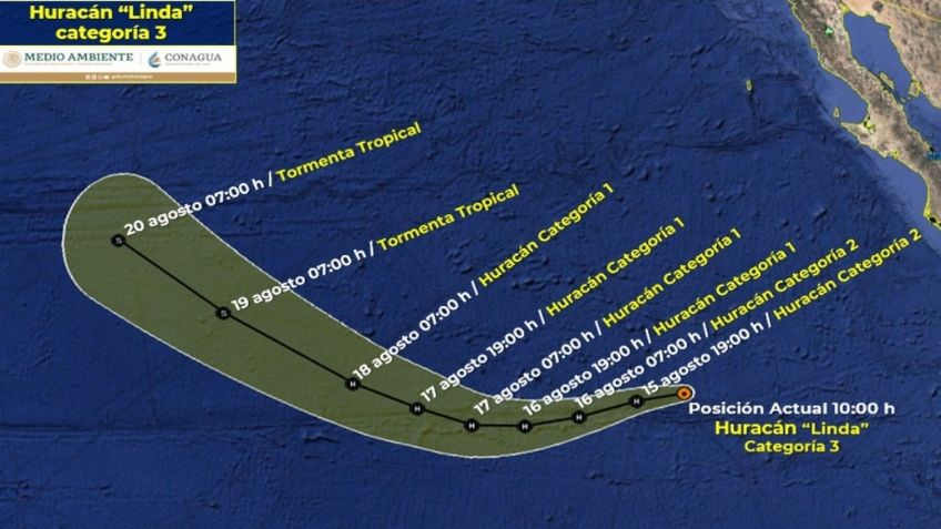 El huracán Linda sigue en categoría 3 y se aleja de México; esta es su trayectoria en vivo