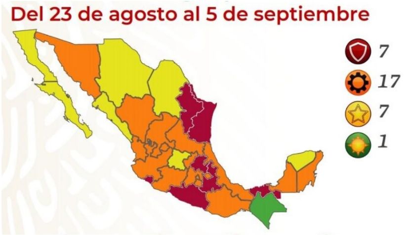 Semáforo Covid-19: en qué color estará cada estado del 23 de agosto al 5 de septiembre