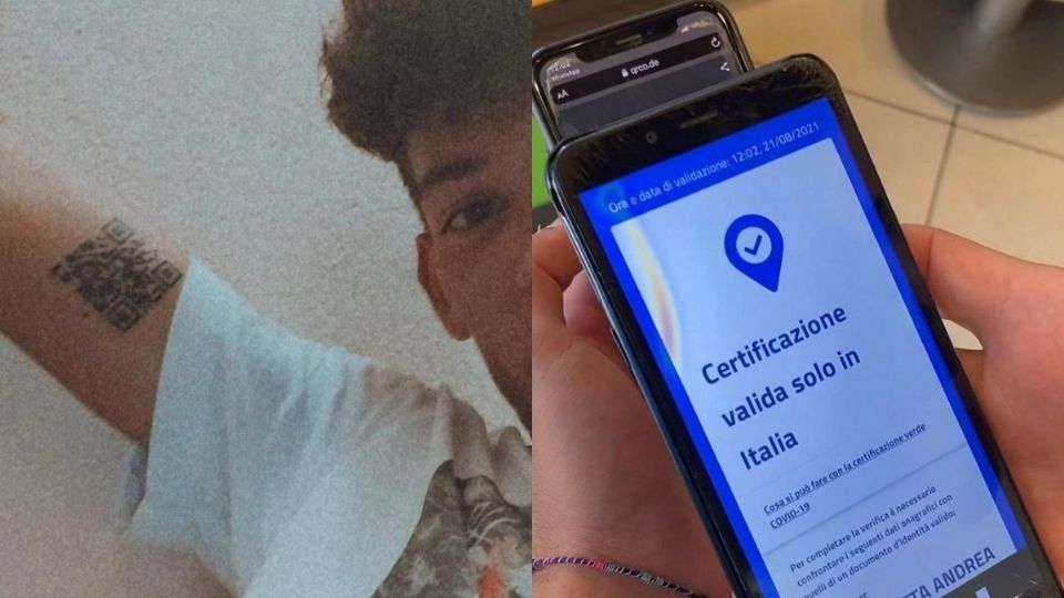 Joven se tatúa su pasaporte sanitario en el brazo. Foto: Instagram/andrea_colonnetta