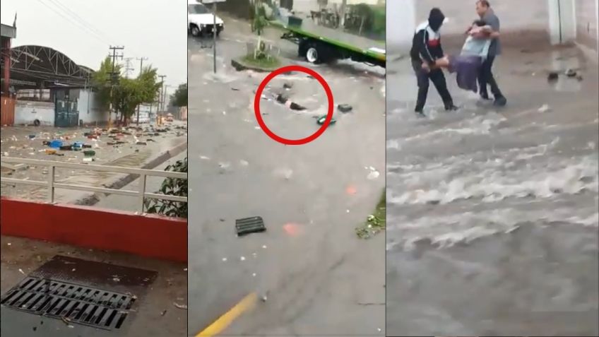 Tras fuertes lluvias, mujer es arrastrada por la corriente en Tlalnepantla: VIDEO VIRAL