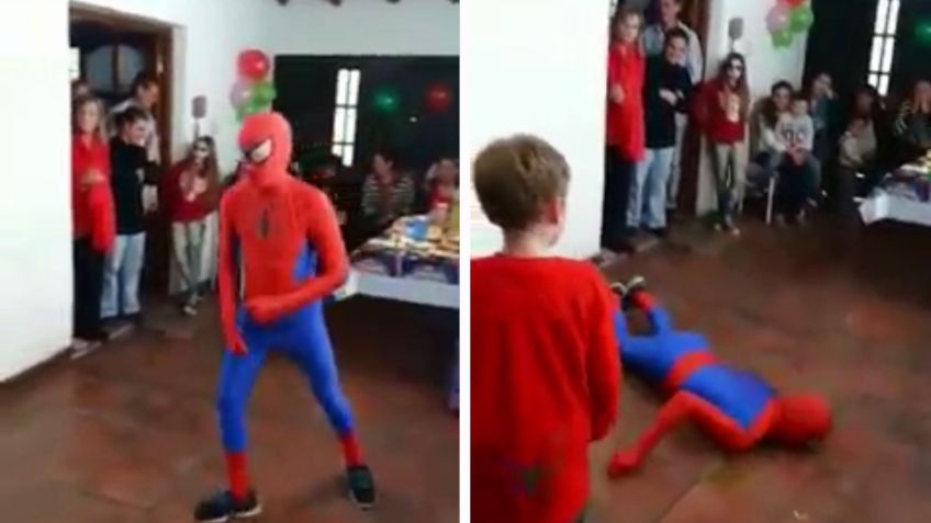 Spiderman termina noqueado en fiesta infantil; un truco salió mal: VIDEO VIRAL