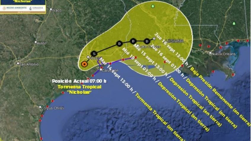 Nicholas se degrada a tormenta tropical sobre Texas, causará lluvias en NL y Tamaulipas; trayectoria en vivo