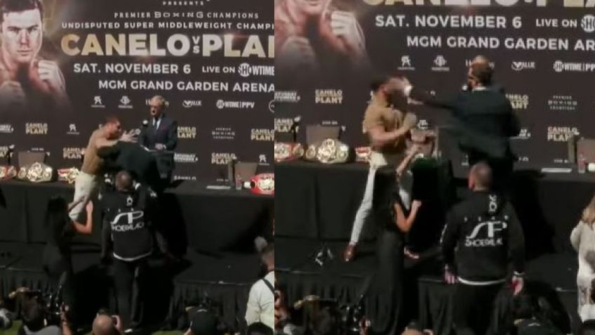 ¡Se dieron con todo! Canelo Álvarez y Caleb Plant se van a los golpes en la presentación de la pelea | VIDEO