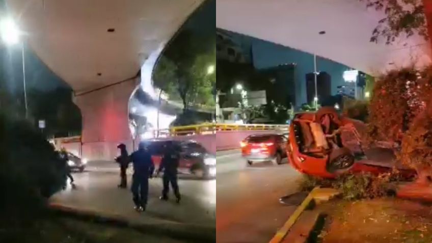 Automovilista pierde el control y cae de puente en Circuito Interior; hay un lesionado: VIDEO