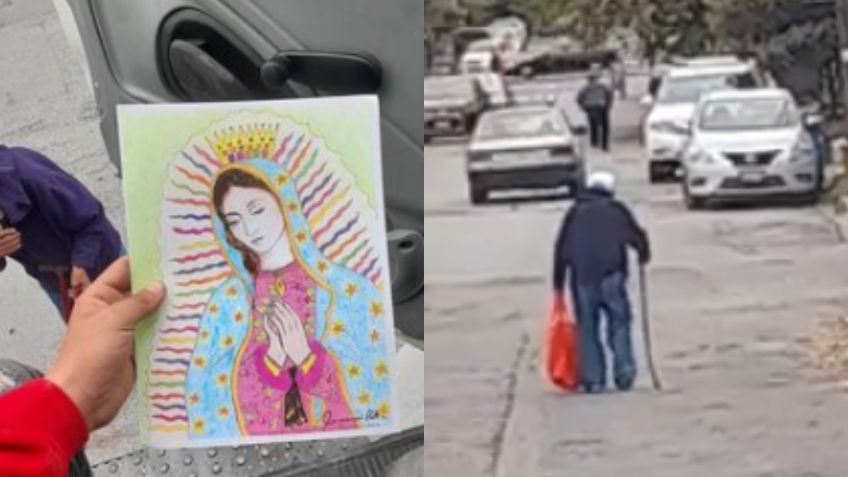 Nuevo León: Abuelito vende sus dibujos en Guadalupe para llevarle leche a sus nietos