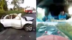 Así fue el momento exacto en que auto choca contra pipa en la México-Tuxpan | VIDEO