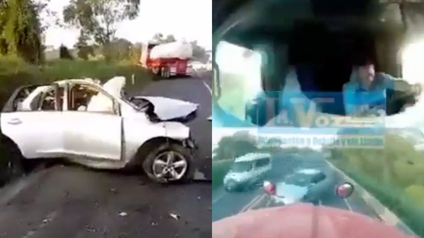 Así fue el momento exacto en que auto choca contra pipa en la México-Tuxpan | VIDEO