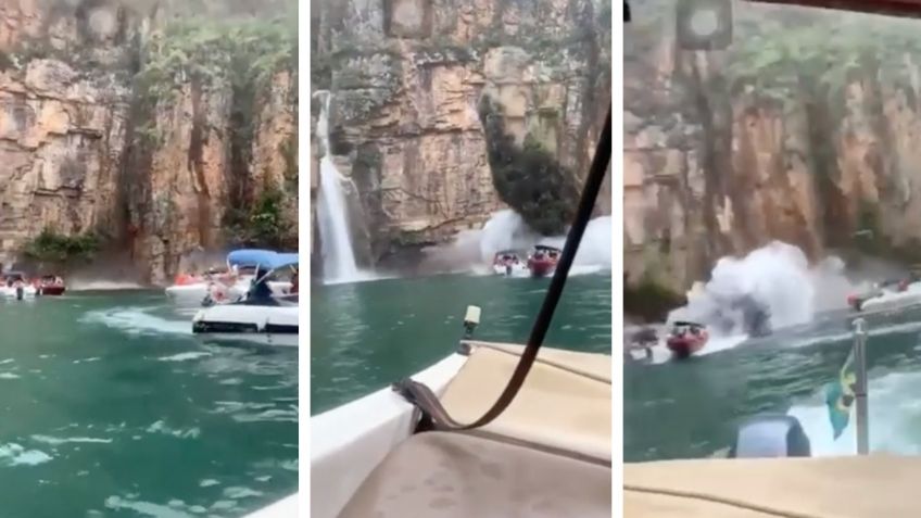 ¡Impactante! Acantilado aplasta lancha de turistas en lago de Brasil | VIDEO