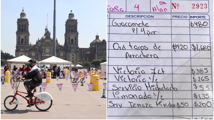 Una mujer paga cerca de 2 mil pesos por tacos en una terraza del Zócalo