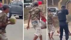 VIDEO | Un coco: el arma con la que detuvieron a un hombre que amenazaba con machete a policías