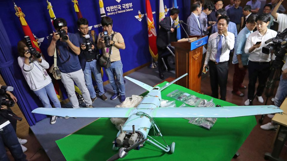 Un presunto dron norcoreano durante una exhibición en 2017.