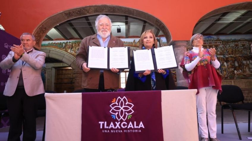 Tlaxcala: Lorena Cuéllar y Alejandro Encinas firman convenio en materia de población