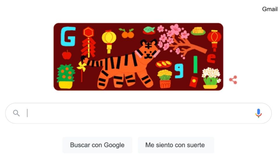 Con su tradicional Doodle, Google celebra el paso del Búfalo de Metal hacia el 'Tigre de Agua'. FOTO: Especial