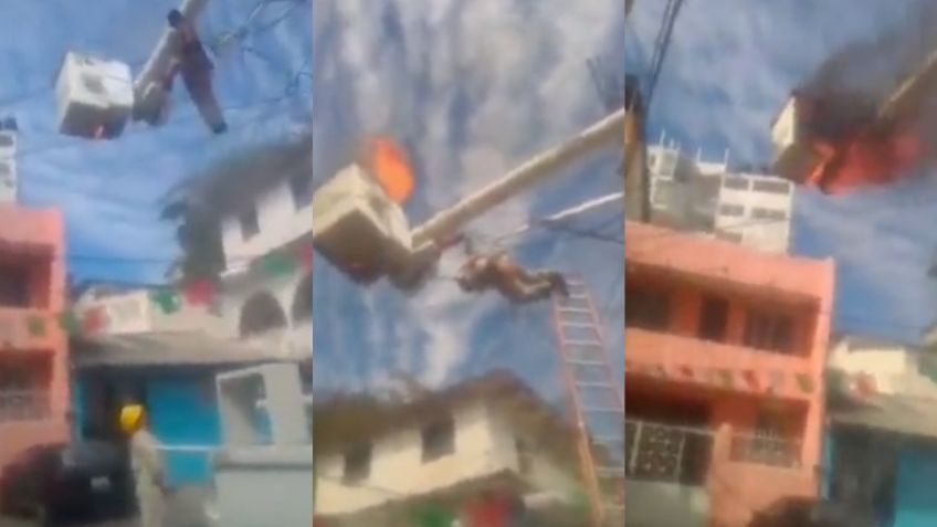 Casi muere calcinado mientras reparaba un transformador de luz a 10 metros de altura: VIDEO VIRAL