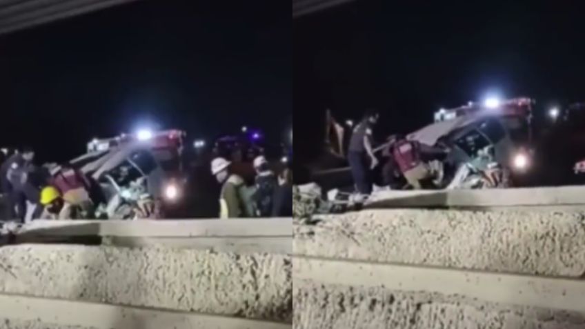 Así fue el rescate de un conductor que quedó atrapado tras colapso de un puente en la México-Pachuca | VIDEO