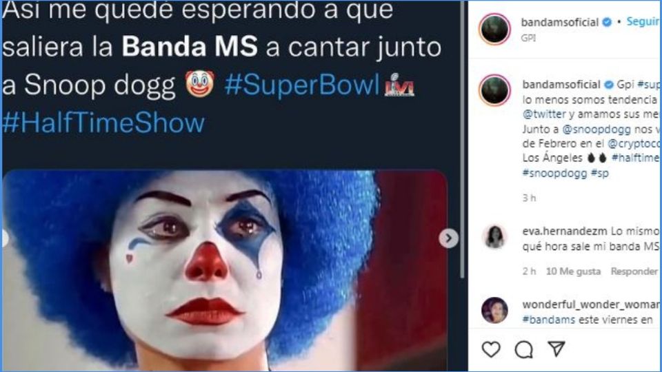 La banda sinaloense se dio tiempo de bromear por su ausencia en el Super Bowl 
(Foto: Twitter)