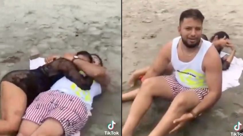 ¡Lo cacharon con la otra! Esposa descubre a marido en la playa con la otra; le dijo estaba trabajando