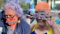 ¡Verdes los cerros! Nieta presume a su abuelita en su primer día de clases de natación y cautiva a TikTok | VIDEO