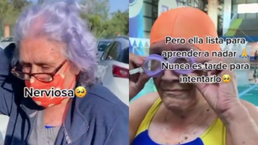 ¡Verdes los cerros! Nieta presume a su abuelita en su primer día de clases de natación y cautiva a TikTok | VIDEO