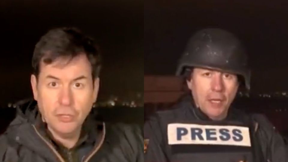 El reportero de la CNN se puso el chaleco y casco apenas escuchó los estruendos (Foto: captura de pantalla)