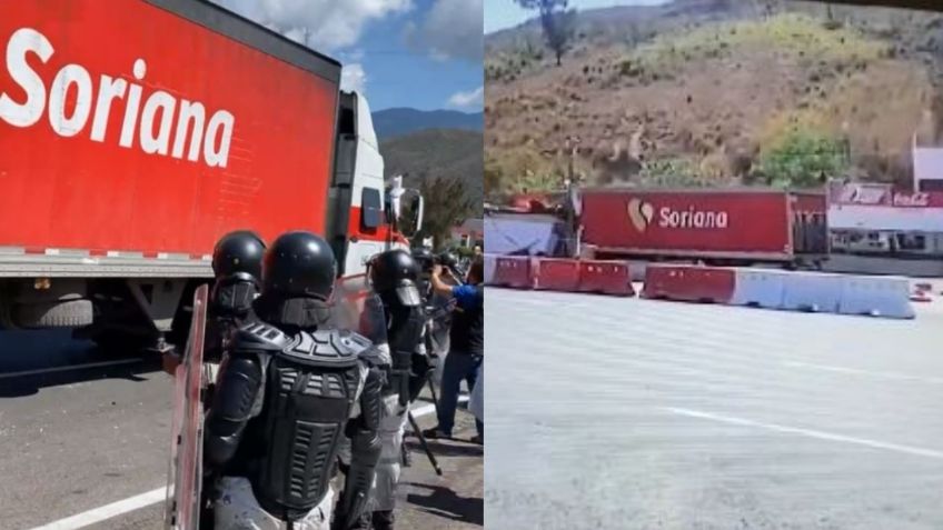 Palo Blanco: video del momento en que manifestantes avientan camión contra cerco de la policía