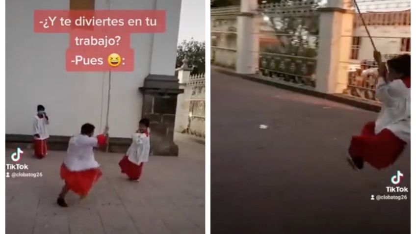 Monaguillos sí gozan su trabajo, así se divierten durante el repique de campanas: VIDEO