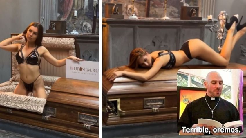 ¿Blasfemia? Modelos posan en lencería sobre ataúdes para campaña de funeraria | FOTOS