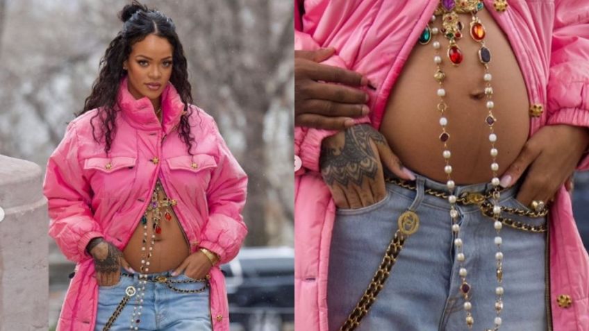 Con glamour y escotazo, Rihanna presume su pancita de embarazo | FOTOS