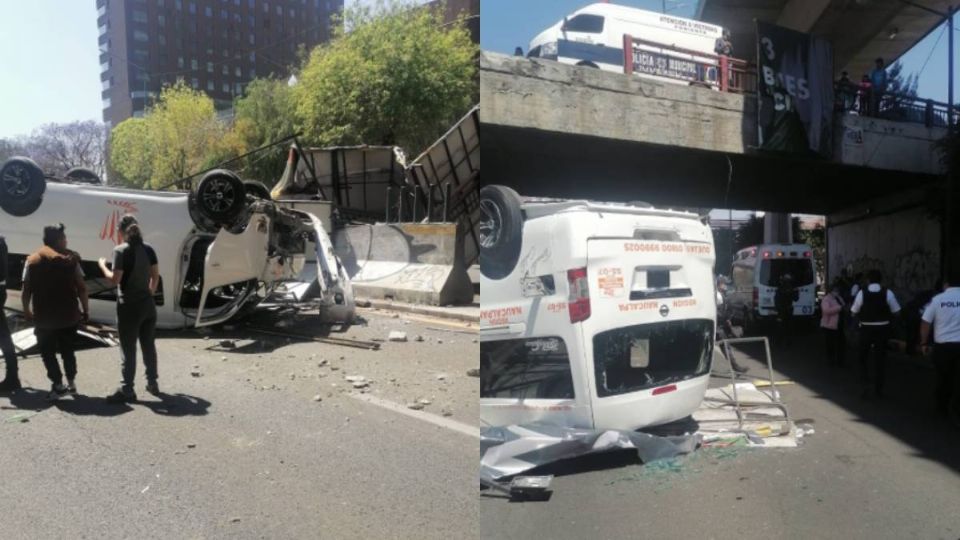 La combi cayó de un puente vehicular en el Edomex.