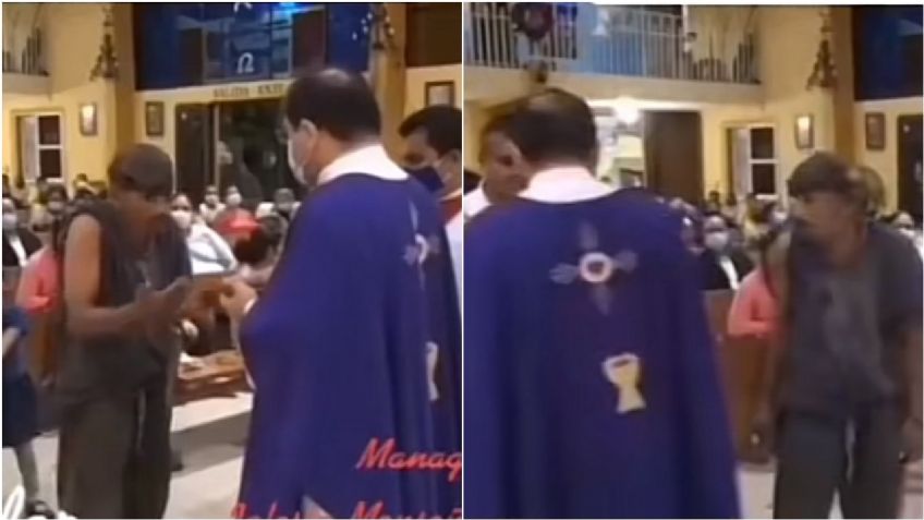 Captan a sacerdote negándose a dar la hostia a un mendigo y lo tunden en redes | VIDEO