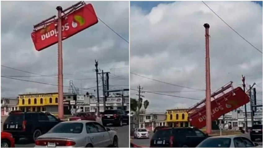 "Al Audi, papá": el tenso momento en que cae un espectacular y aplasta a un auto de lujo en Matamoros