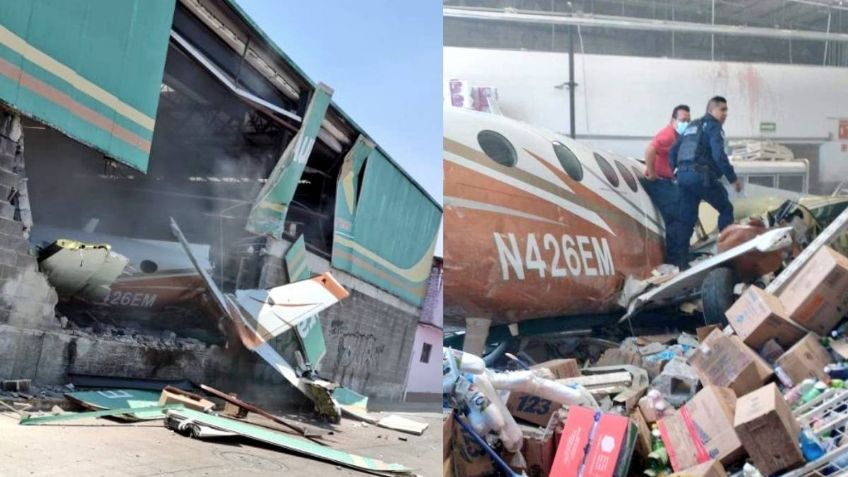 Las impactantes imágenes de la caída de una avioneta sobre una Bodega Aurrerá en Temixco