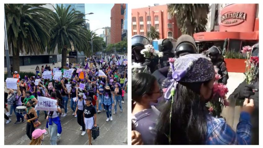 "Gracias por cuidarnos": manifestantes del 8M 2022 entregan flores a mujeres policías